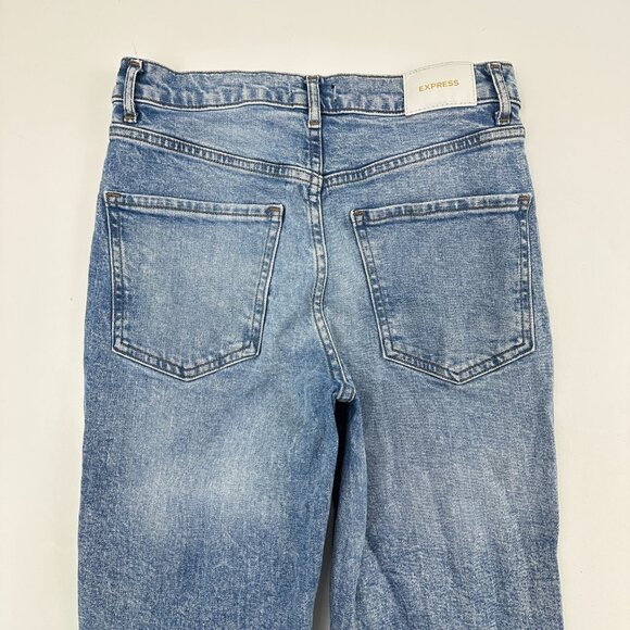 Express Curvy Mom Super High Rise Distressed Raw Hem Women's size 4 Blue Jeans - Picture 5 of 5
